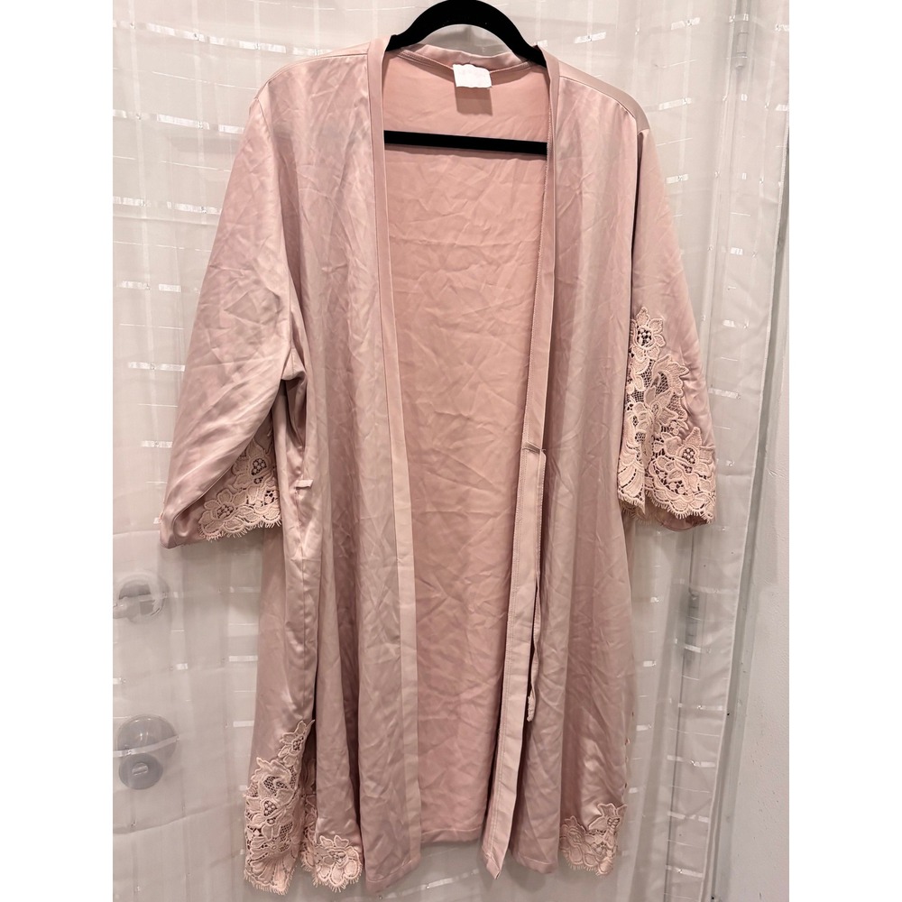 Le Rose Stories Pink Satin Lace Trim Robe L/XL Style LR1964 Loungewear